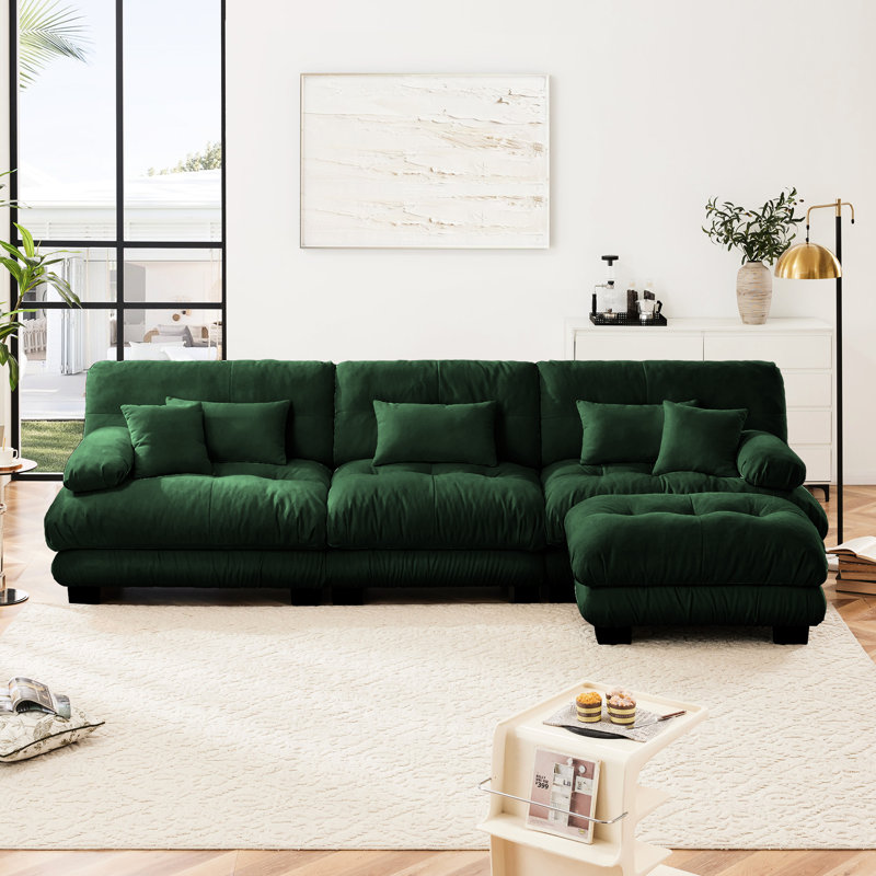 Canapé modulaire en L de luxe à 3 places en chenille avec traversin rond et coussins décoratifs Cloud