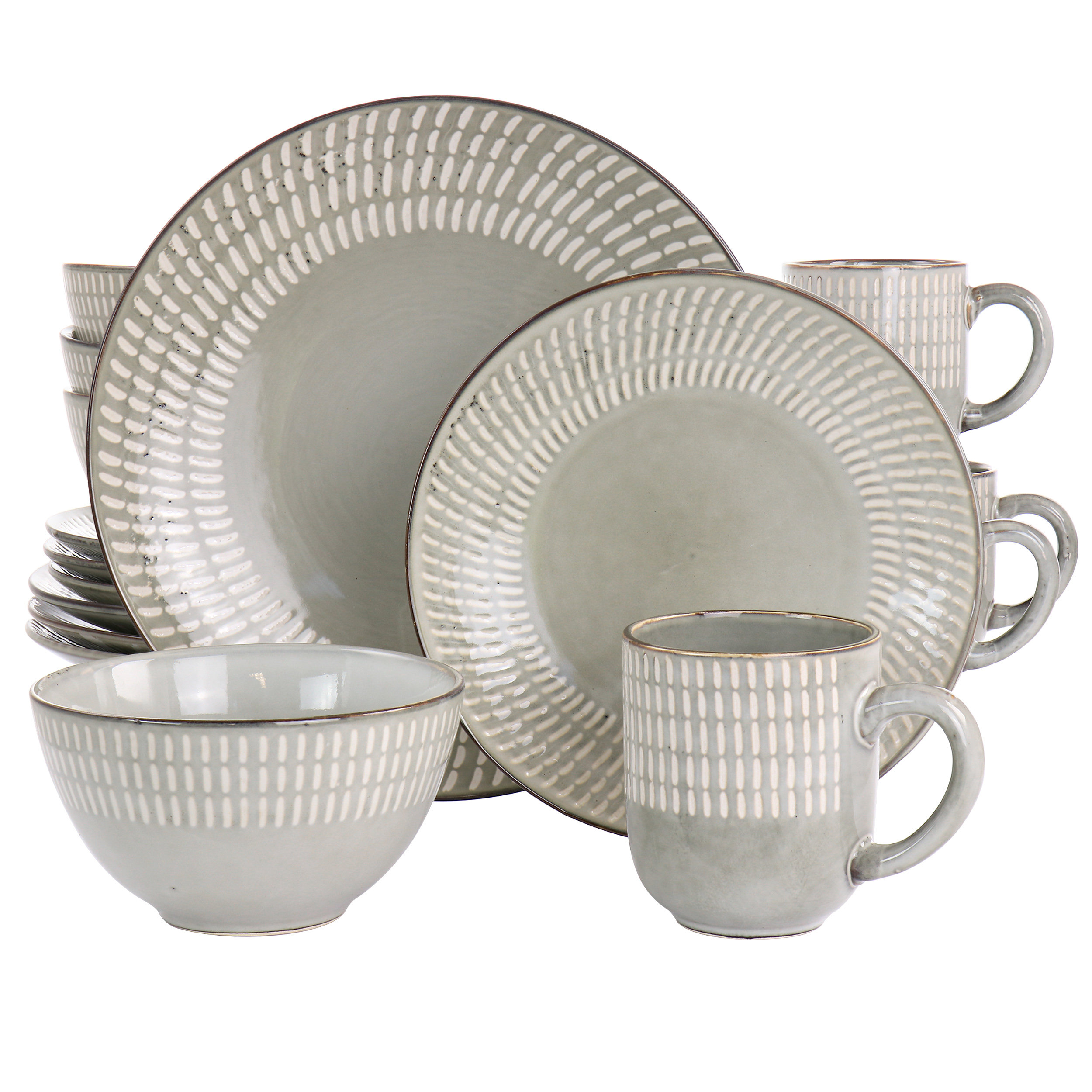 12-Piece Terranea Terracotta Dinnerware Set, Reactive Grey