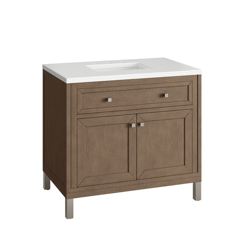Chicago 36' W Single Vanity, Smokey Celadon, White Zeus Quartz, 8" Widespread