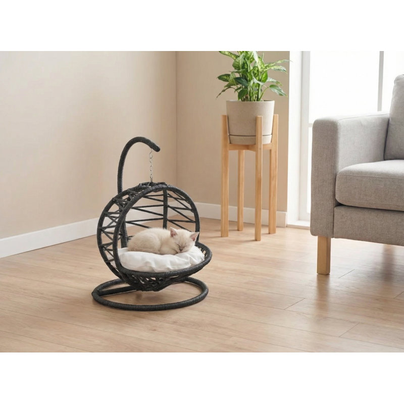 Hazel Modern Hanging Cat Bed With Cushion, Black