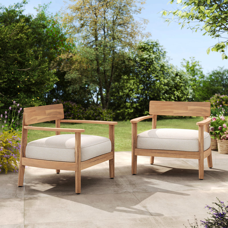 Fauteuil club en bois d'acacia avec coussin de siège Mallorca, ensemble de 2