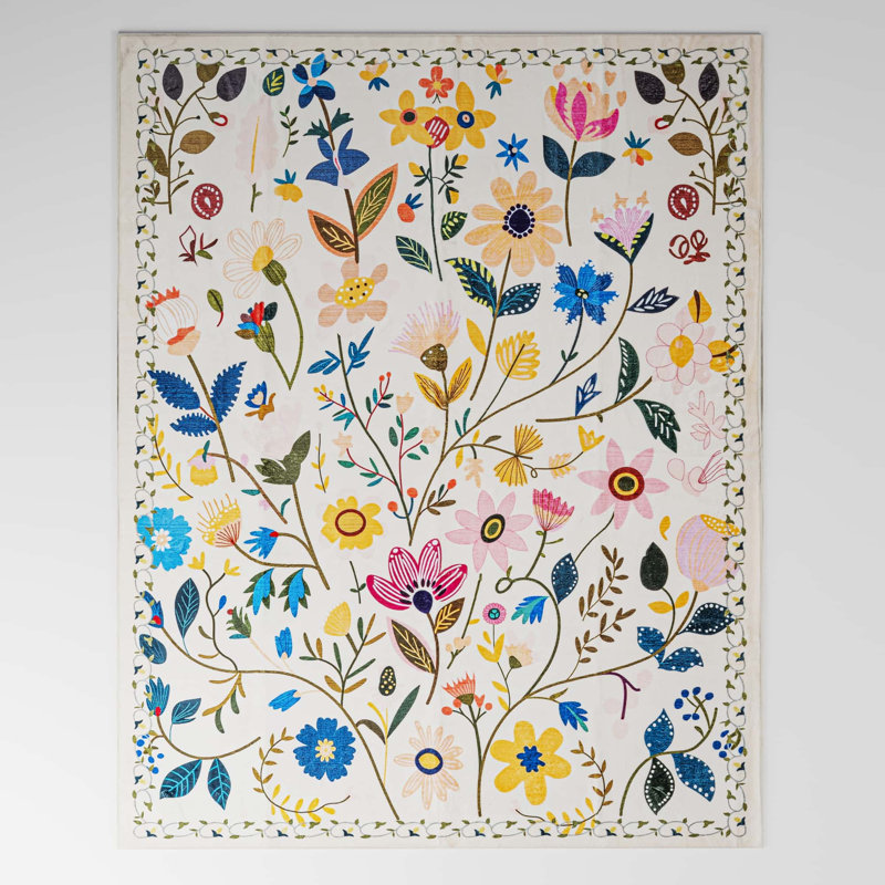 Nature Voja Floral Non-Slip Machine Washable Colorful Modern Area Rug in White for Living Room, Bedroom, Hallway Runner, Entryway Rugs