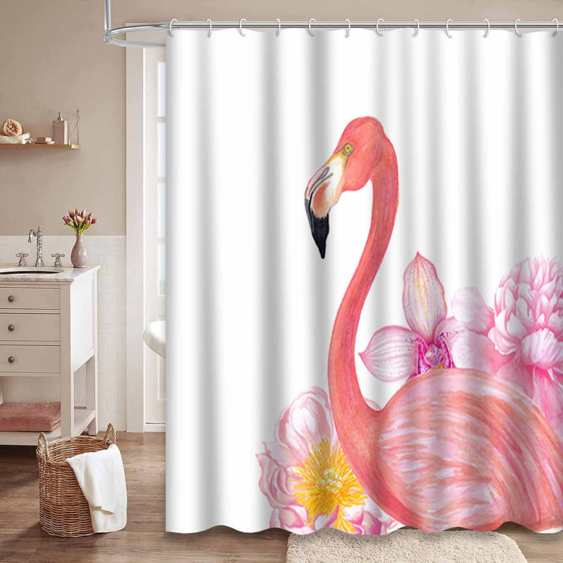 Rideau de douche imperméable aquarelle rose flamant rose avec 12 crochets, L 72 po x l 84 po