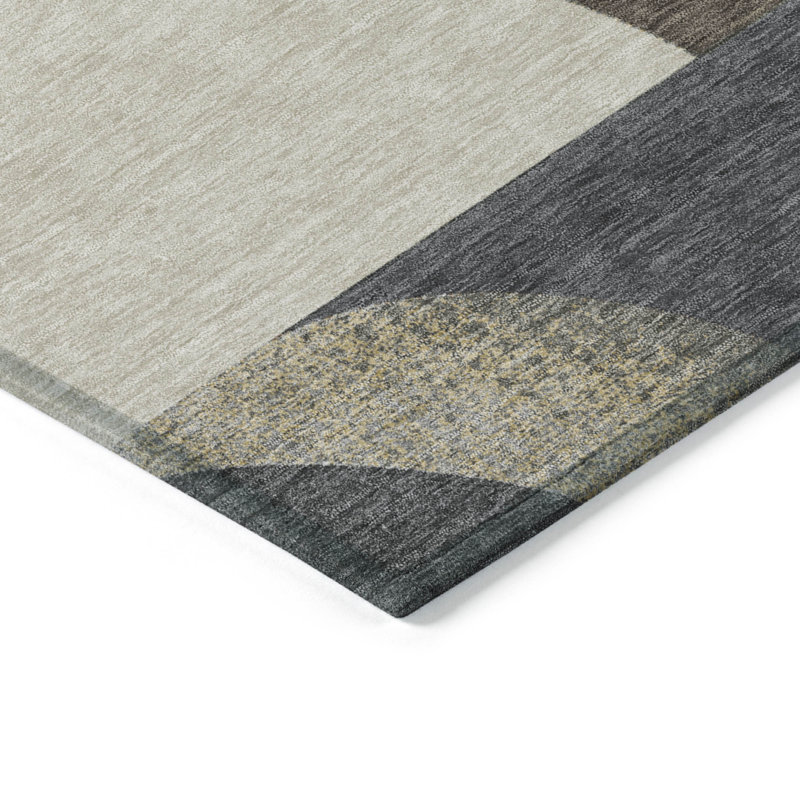 3' X 5' Brown Taupe And Wheat Geometric Washable Indoor Outdoor Area Rug