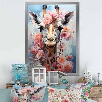 Adorable mignonne rose girafe, portrait II - Girafe, reproduction d'art sur toile
