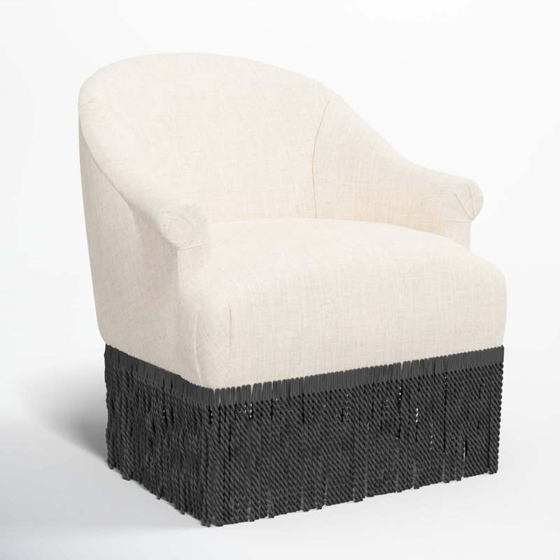 Fauteuil à oreilles Callie, Noir, Lin classique talc