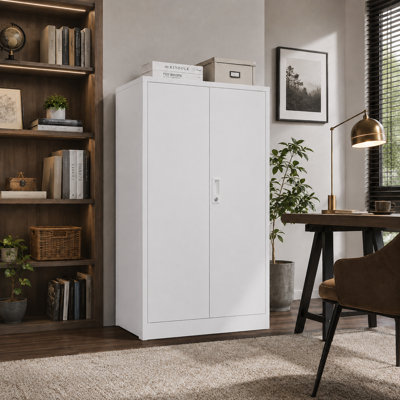 Kovaleski Minimalist Design Lockable 2-Door Storage Cabinet, For Office, Toolroom, Garage Use