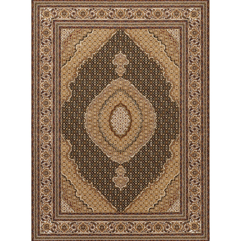 Ornement victorien 2 pi Tapis noir X 3, couleur principale avec médaillon, fabriqué à la machine, 100% polypropylène, teinture traditionnelle pour circulation élevée