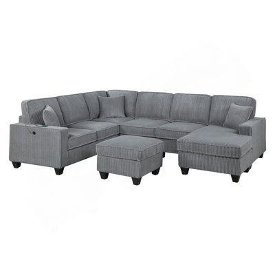 LAF Loveseat With USB Port Modern Style 5Pc Sectional Set Corner Wedge Armless Chair Cocktail Ottoman RAF Loveseat With Storage Fog Finish Primary Living Room