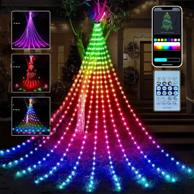 Christmas Tree Waterfall String Lights, 200LED RGB Waterproof Smart Fairy