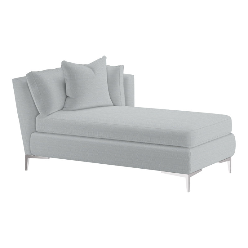 Chaise longue rembourrée Aiden, Orienté à droite, Perigold Tres Chic bleu glacier, Acier inoxydable poli