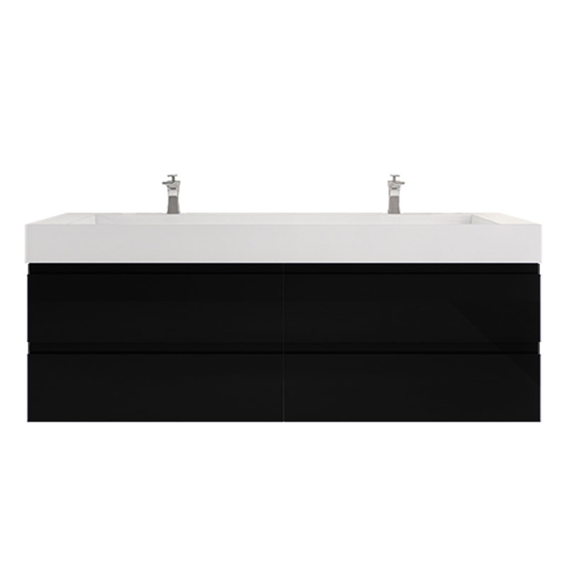 Babajide 72'' Double Bathroom Vanity with Acrylic Top, Glossy Black