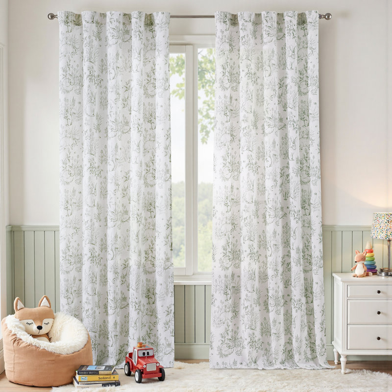 Paire de rideaux semi-transparents pour enfants, Sauge, L 50 po x L 84 po
