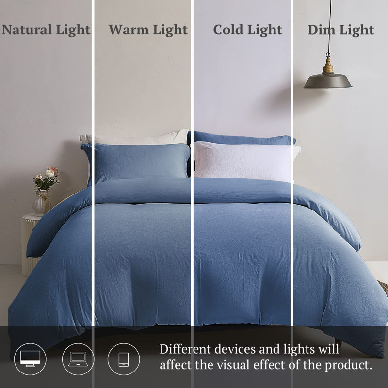 Super Soft Duvet Cover - 100% Washed Microfiber Comforter Cover Set 3 Pieces with Zipper Closure & Corner Ties, Light Denim