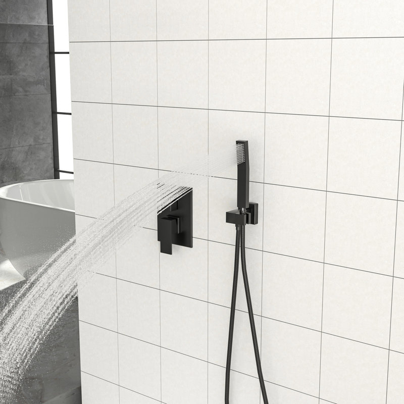 10 Inch Square Matte Black Dual Function Ceiling Mounted Shower System With - Scald Valve, Easy To Clean Nozzle, And Handheld Spray Mount Heads, Finish, Balanced Rainfall Pattern, Cleaning