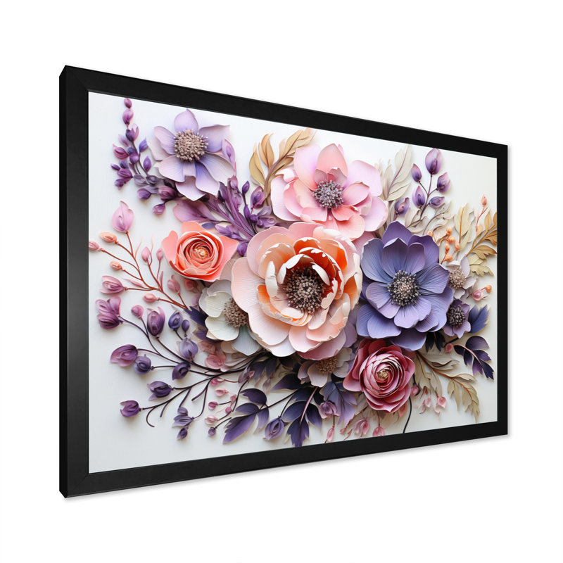 Fleurs délicates, art mural Dahlia pour le salon, H 30 po x l 40 po x P 1,5 po, Cadre simple noir