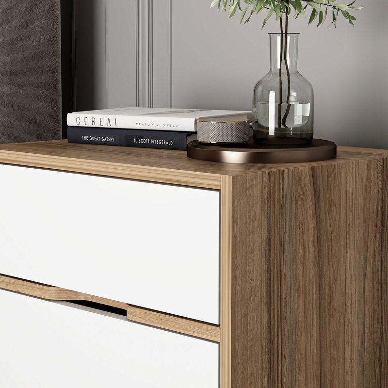 Wesa Modern Nightstand with Multiple Shelves, Walnut & White Finish, 21.3 x 15.7 x 18.5 inches | 100% Melamine Coated Particle Board, Thickness: 0.7 inches | Stylish & Functional Storage Solution for Bedroom Decor
