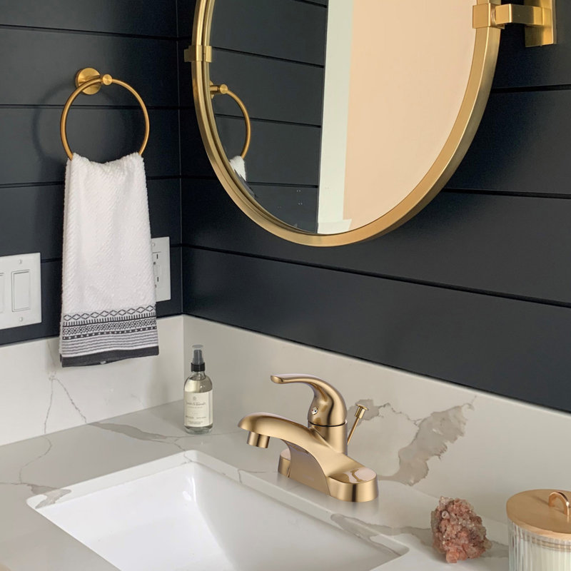 Single-handle Bathroom Faucet with Drain Assembly, Gold