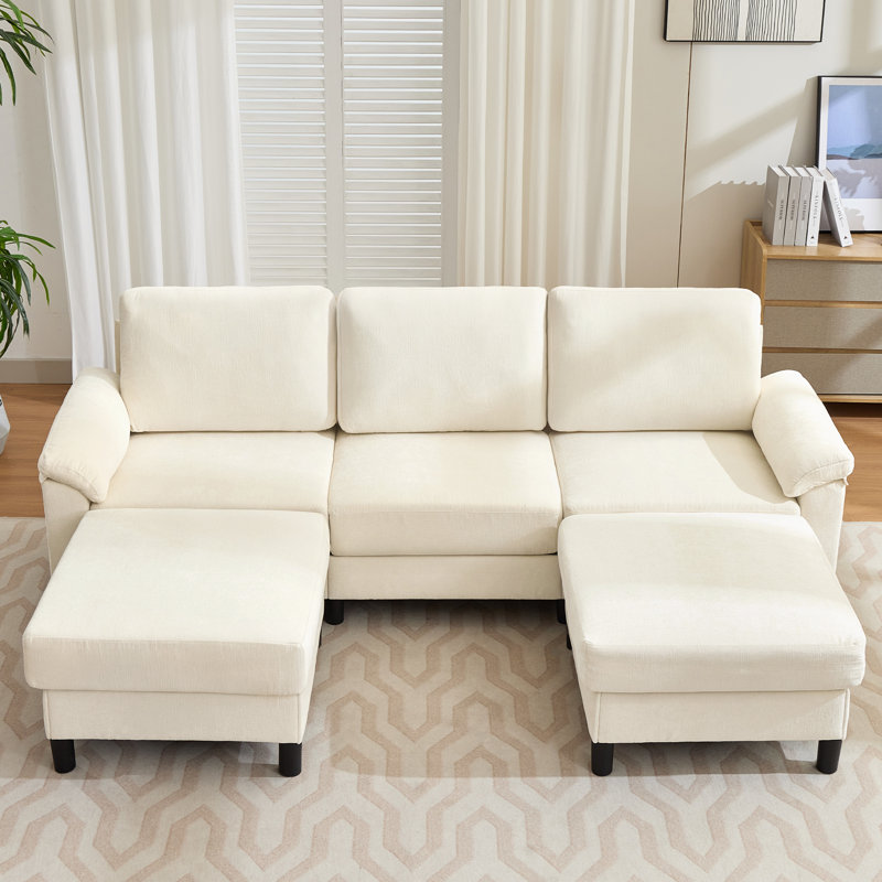 Canapé modulaire 90 po en forme de U avec repose-pieds - revêtement en chenille douce et design réversible, Chenille beige