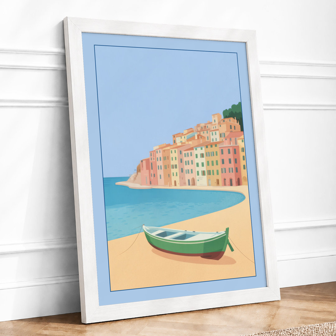 Beached Boat, Village Coastal - Framed Print