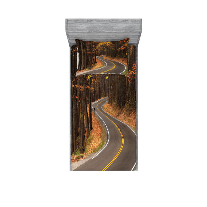 Ensemble de draps Curvy Roadway Through The Forest, Ensemble de draps pour lit simple avec drap-housse