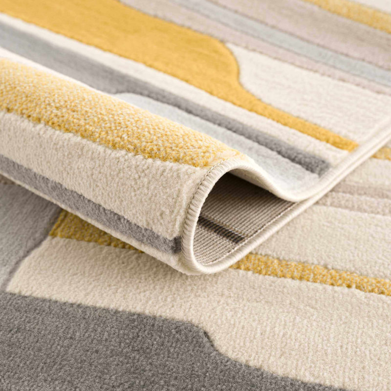 Tapis rayé moutarde / gris / beige Dimond, Tapis de couloir 2 pi 7 po x 7 pi 3 po
