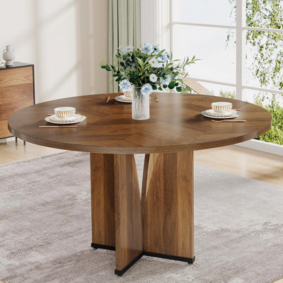 Table de salle à manger 39,4 po pour 4 personnes, plateau et pieds en bois brun rustique, parfaite pour les petits espaces et les rassemblements confortables
