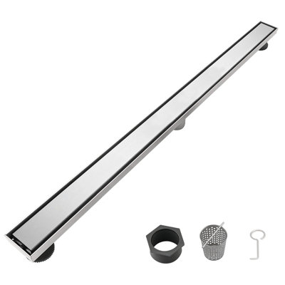 Drain de douche linéaire 36 po avec couvercle amovible, drain de plancher de douche en acier inoxydable 304 avec crépine et pieds niveleurs