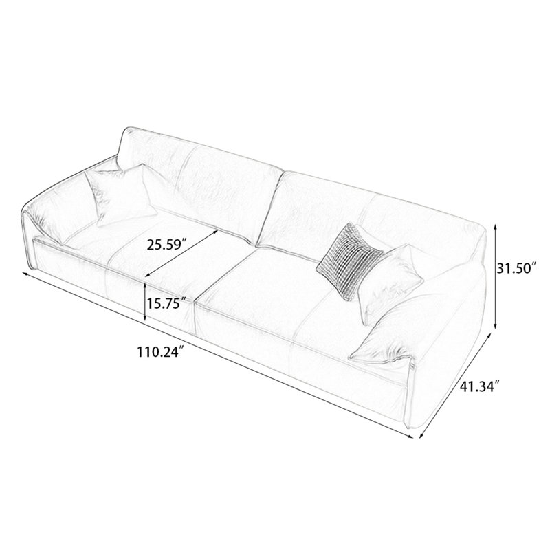 Khaki Genuine Leather Modular Sofa cushion couch, 31.5" H x 110.24" W x 41.34" D, 4, Khaki