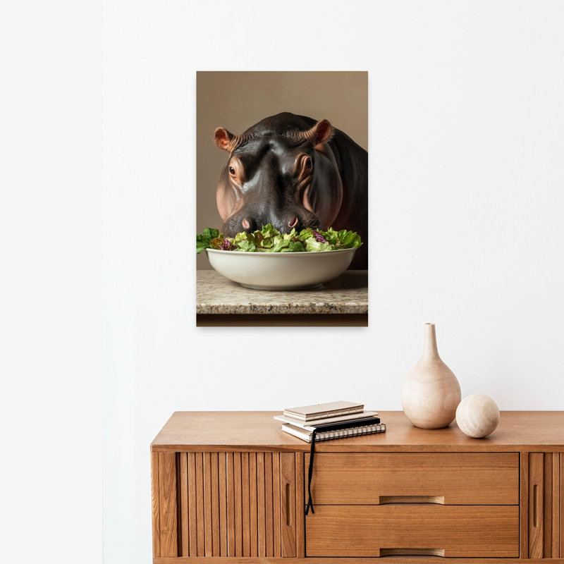 Funny Hippo Salad Contemporary Wall Art Print, 60.96cm H x 40.64cm W