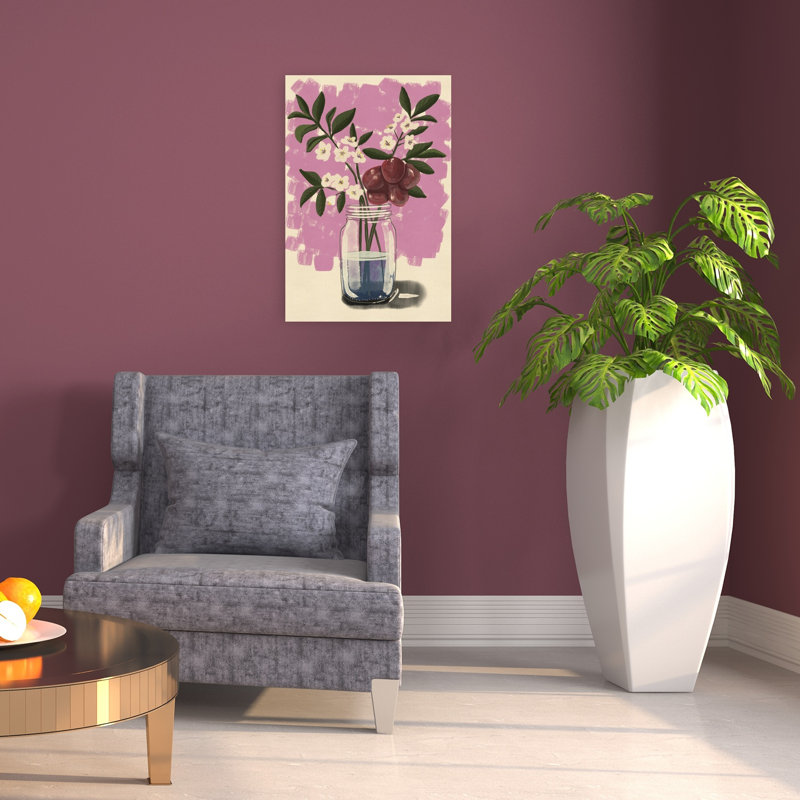 «Fresh Plums and Blossoms», impression d'art contemporain abstrait de fruits rustique, H 24 po x l 16 po