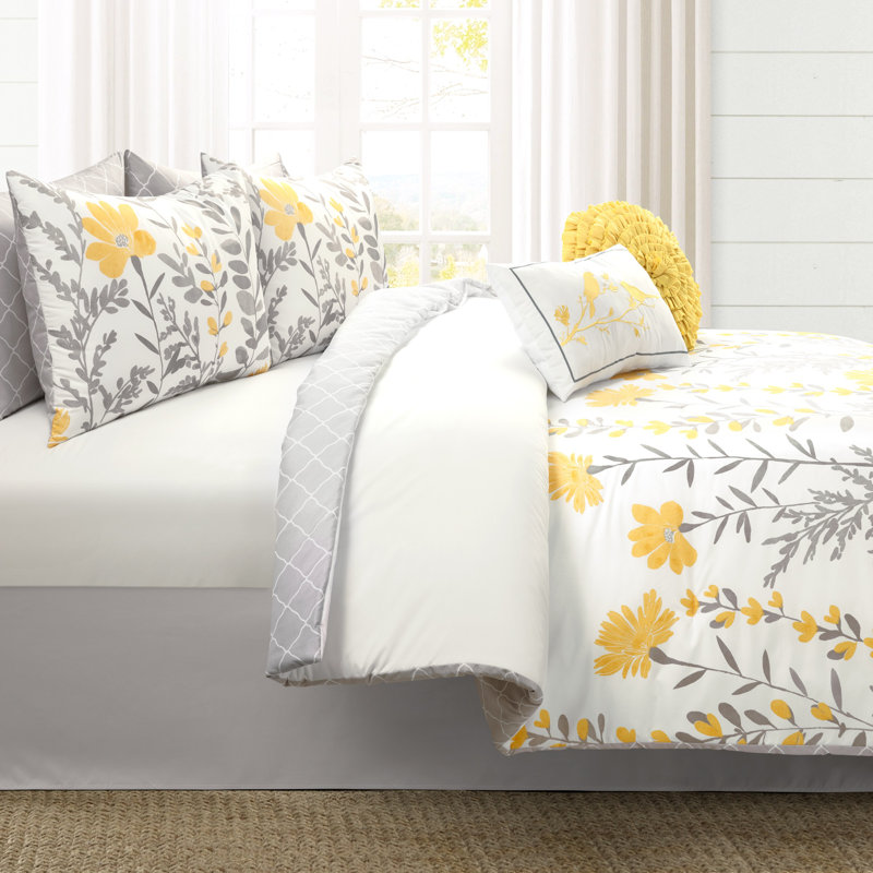 Queen Gray and Yellow Reversible Microfiber Comforter Set