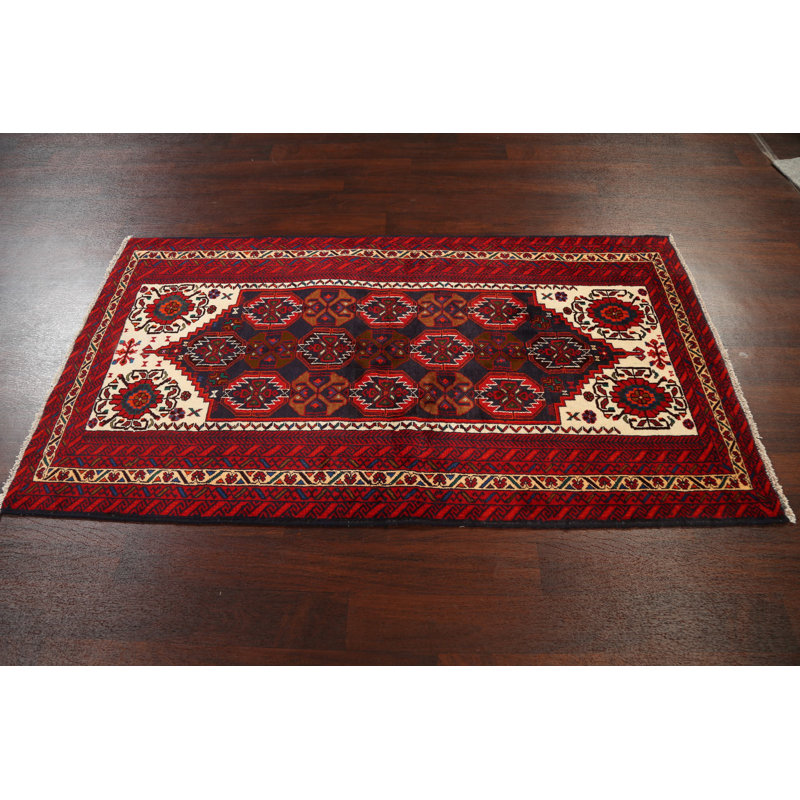 Tapis bleu marine noué à la main de conception unique 3 pi 7 po x 6 pi 6 po Jermail