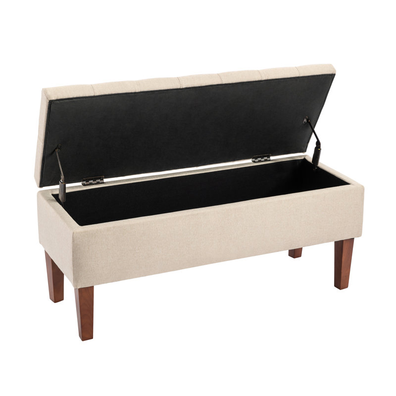 Amatucci Fabric Storage Bench with Rubberwood Legs, Beige
