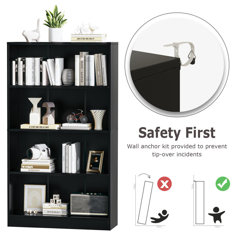 Jalacia Bookcase, Black, (4 Shelves) 55" H x 31" W x 11" D