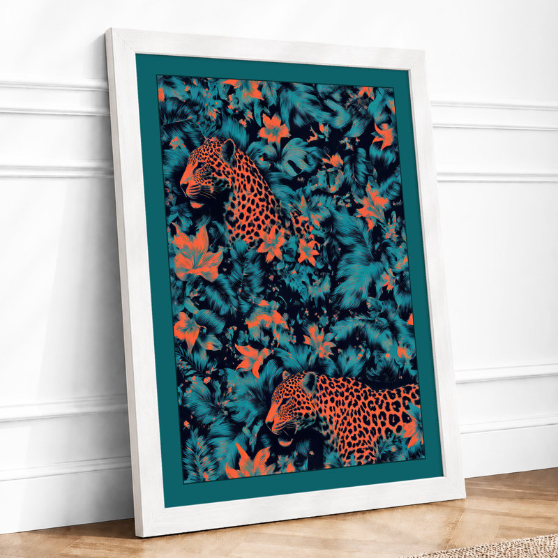 Leopards in Terracotta Boho 1 Piece Single Picture Frame Wall Art, A1 - 84.1 x 59.4 cm, White