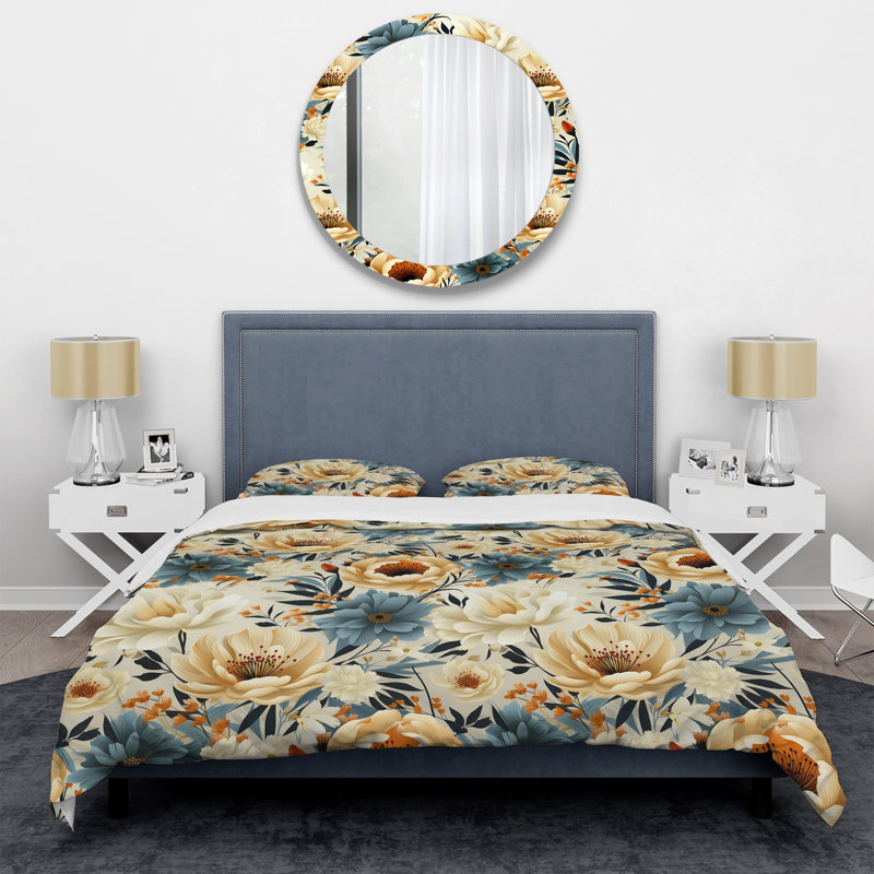 Ensemble de housse de couette Ivory Boho Chic Floral, Housse de couette pour grand lit et 2 taies décor