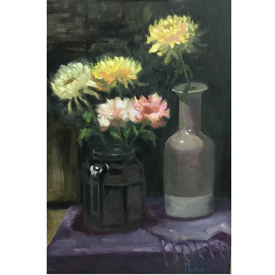 Chrysanthèmes et œillets | Huile sur toile | Manushalini Nandwani