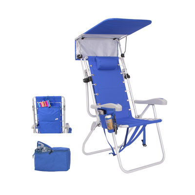 Ultimate Heavy Duty High Seat Aluminum Folding Backpack Beach Chair for Adults | Lay Flat, 5 Reclining Positions | Removable Insulated Cooler Pouch & Canopy for UV Protection