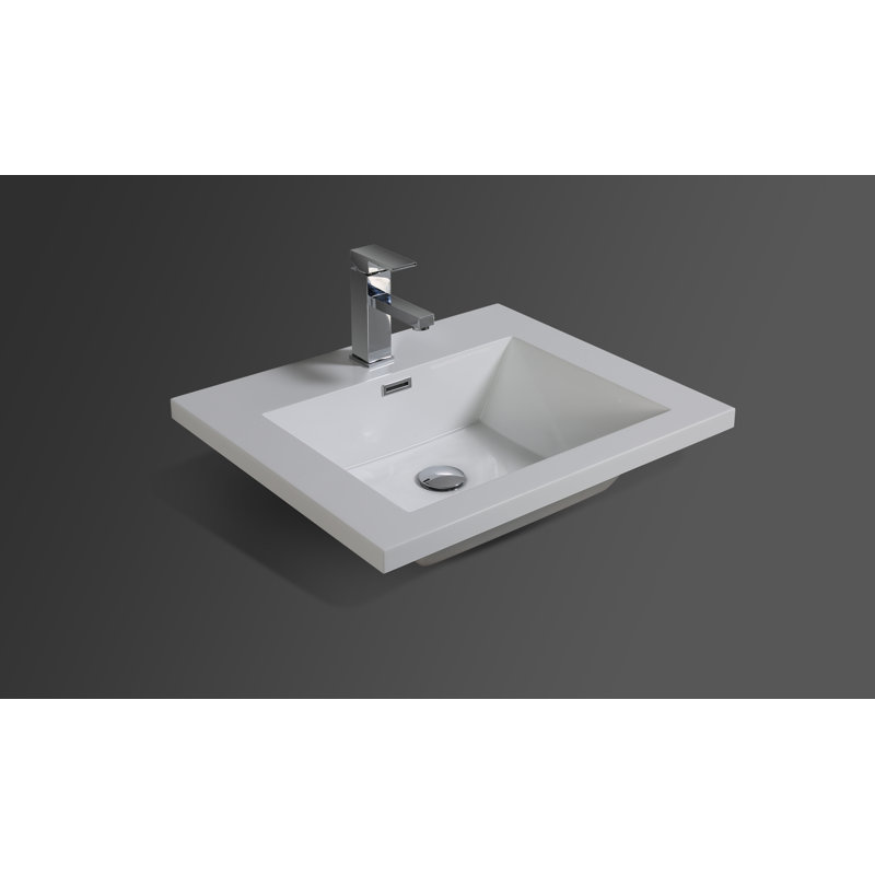 Plateau de meuble-lavabo simple 23,9 po en blanc avec lavabo