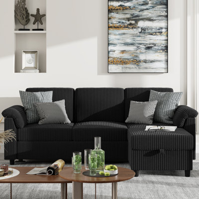 79" Upholstered L-Shaped Sofa with Ottoman 