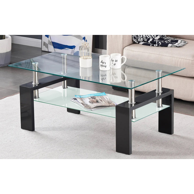 Amarra Coffee Table with Storage, Clear/Black