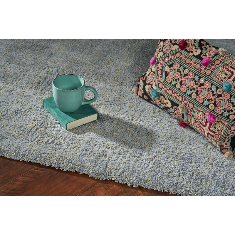 Tapis bleu à poils longs Bribie, Rond 6 pi