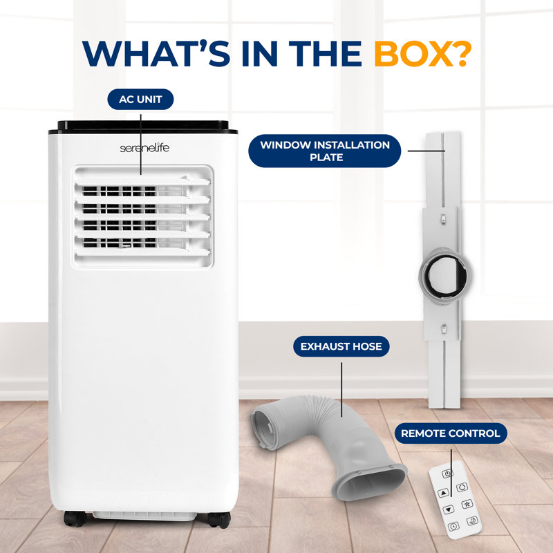 Serenelife Portable Air Conditioner 8000 BTU - Compact 4-In-1 Single Duct A/C Unit With Cooling, Heat, Dehumidifier & Fan Modes, Energy Efficient 300 Sq. Ft. With Universal Castors, Window Mount Kit