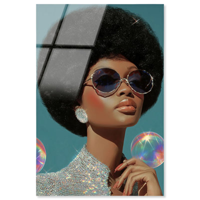 Reproduction d'art moderne acrylique scintillante Afro Queen III par Art Remedy, prête à être accrochée, 10 x 15