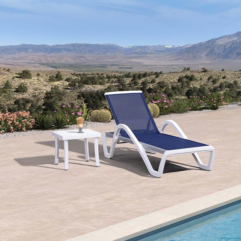 Sendi Patio Chaise Lounge Chair Set With Side Table for Pool Sunbathing Beach Deck Outdoor Lounger, Navy Blue, Yes