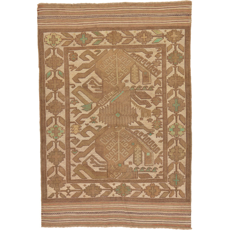 Tapis de zone en laine 4 pi 2 po x 6 po one-of-kind noué la brown Earley