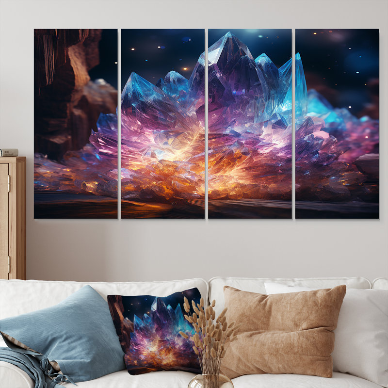 «Crystalline Dream Magic - Stone Geode», art mural 4 pièces, H 28 po x l 48 po