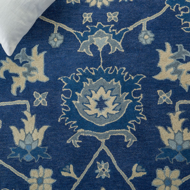 Tapis bleu / ivoire en laine / coton touffeté à la main Lauren Ralph Lauren, Rectangle 8 pi x 10 pi