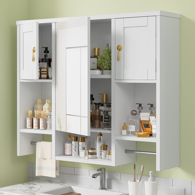 Armoire à pharmacie de salle de bain avec miroir, armoire de rangement murale pour salle de bain, portes à miroir